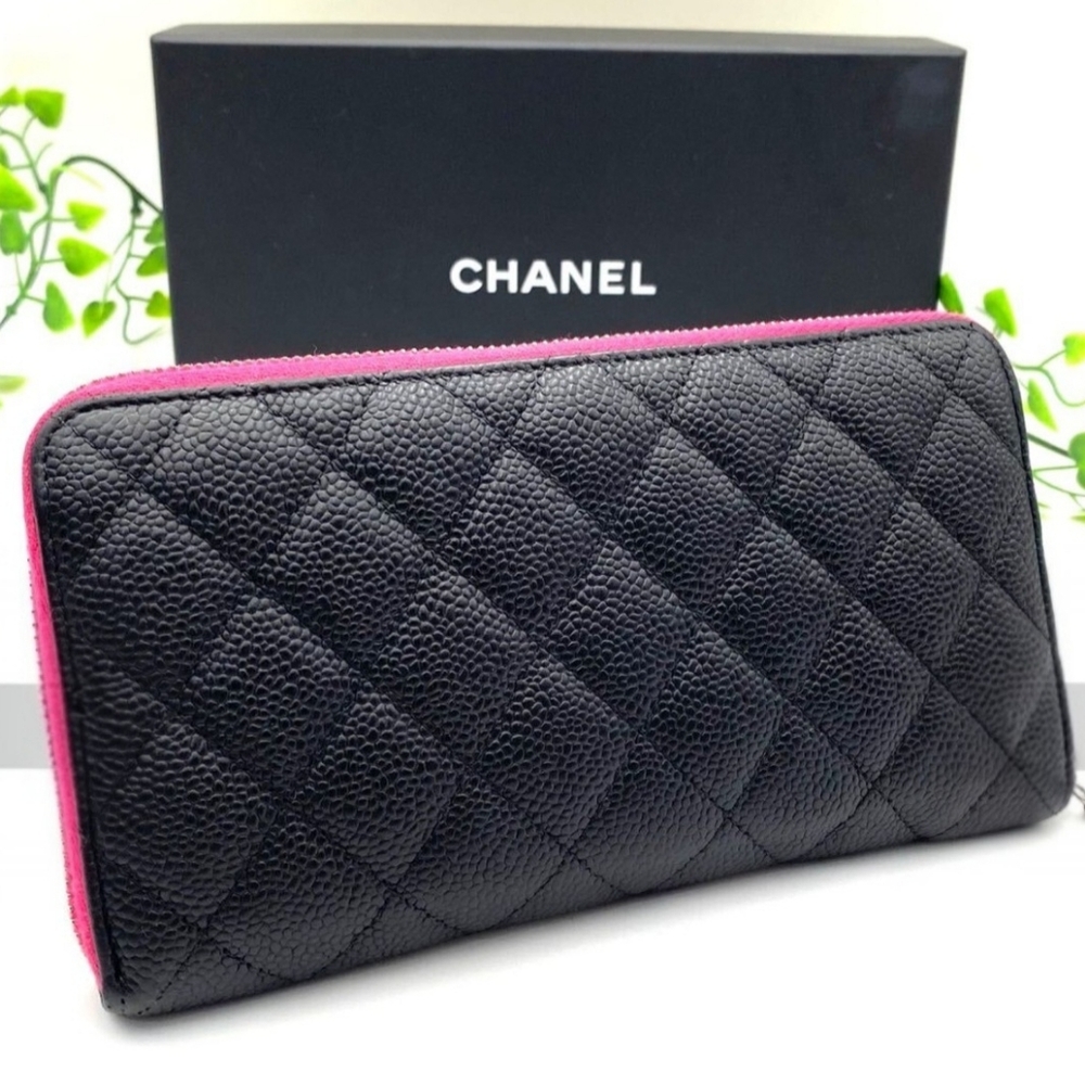 Chanel Black Caviar Quilted Gusset Zip Around Long Wallet - Picture 2 of 16